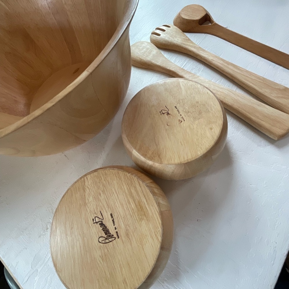 Clay Art Wooden Salad Bowls Set Serving Serveware Utensils‎ Dishes - Picture 4 of 11